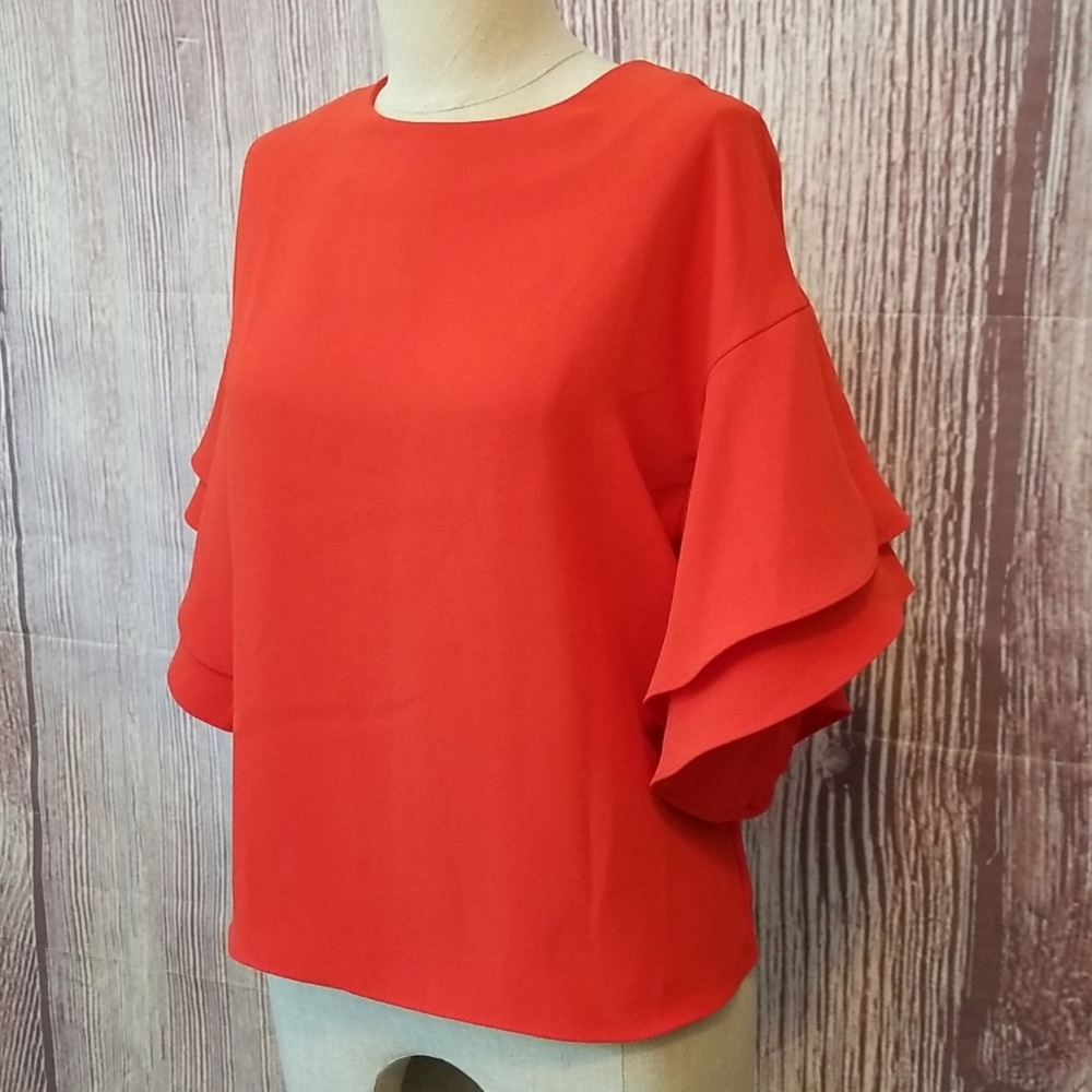 H&M Red Ruffled Sleeve Blouse